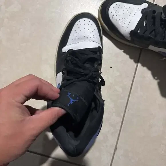 Air Jordan 1 Mid - Black and Dark Powder Blue Sneakers, Men's Size 10